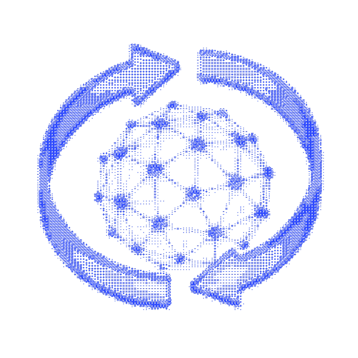 A globe with two circular arrows in a dotted blue style, representing global trade flows
