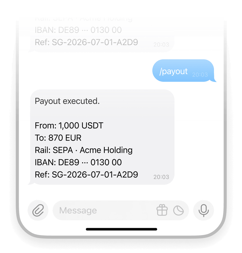 Telegram notification showing a transaction settlement update
