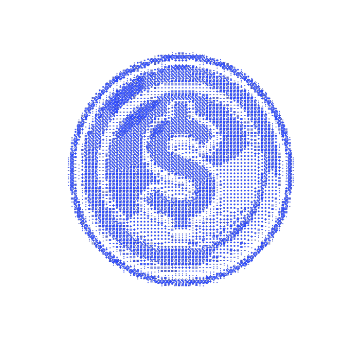 A dotted blue coin with a dollar sign, representing digital financial transactions